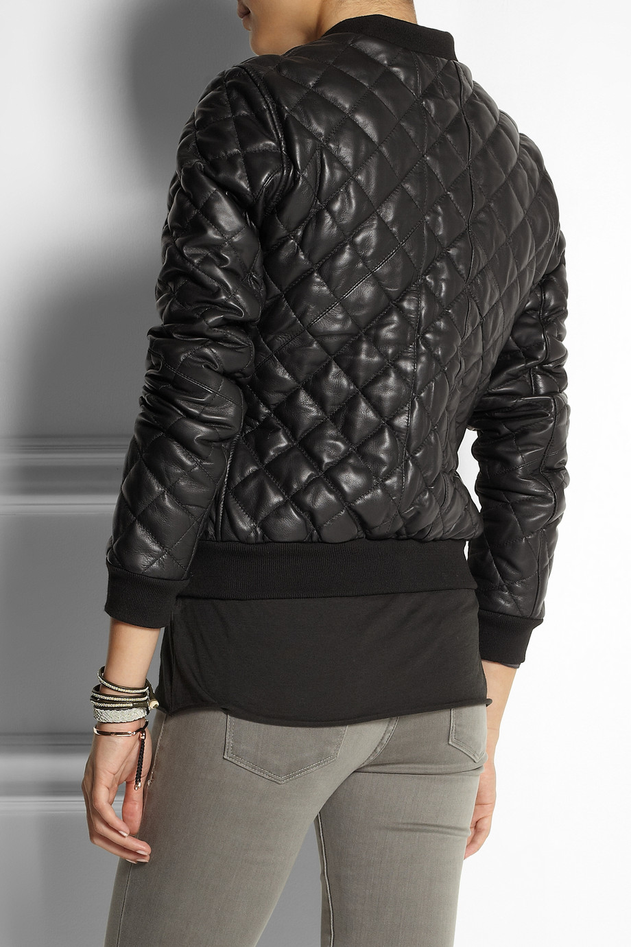 Lyst - Lot78 Quilted Leather Bomber Jacket In Black