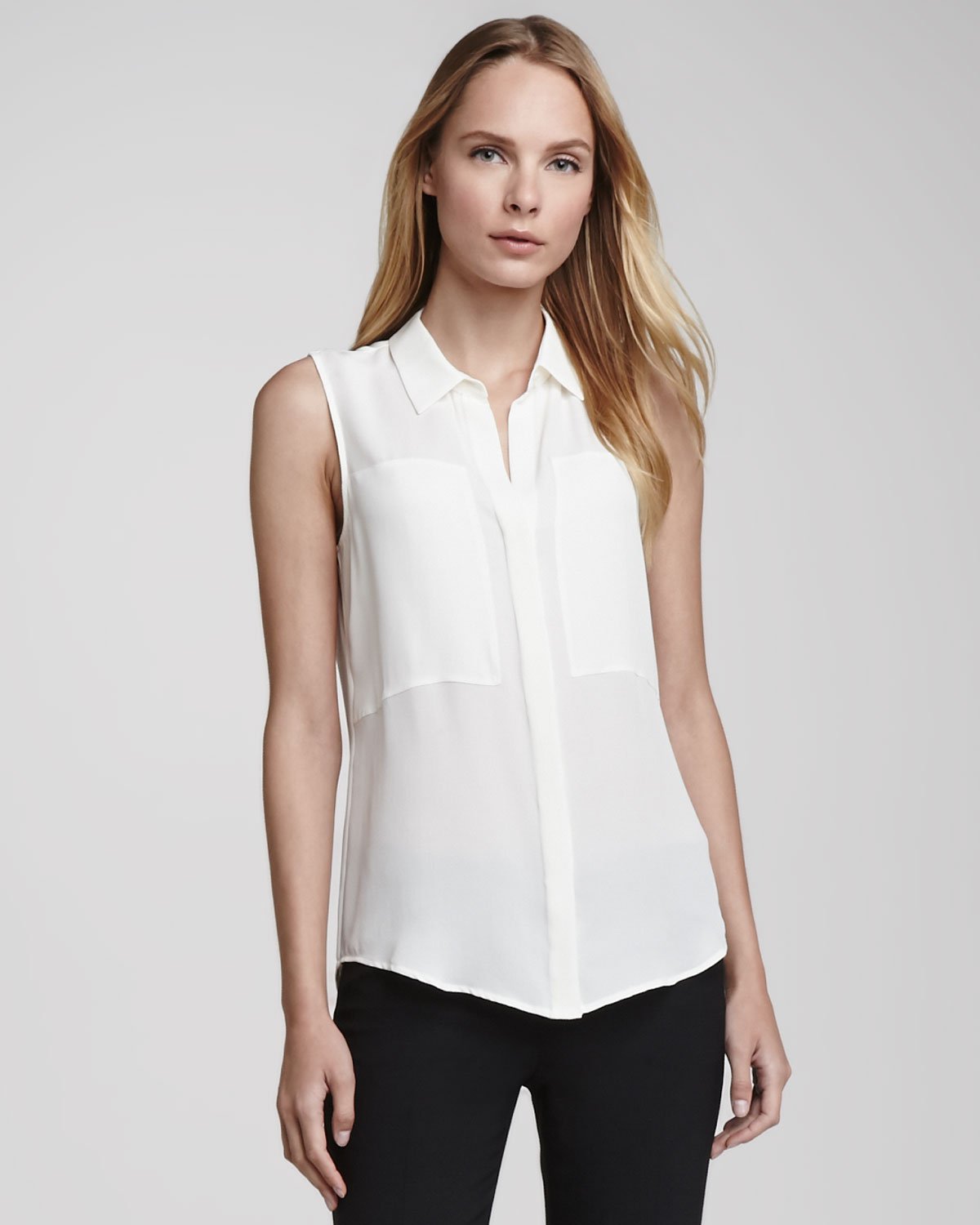 Lyst - Theory Duria Sleeveless Silk Blouse in White