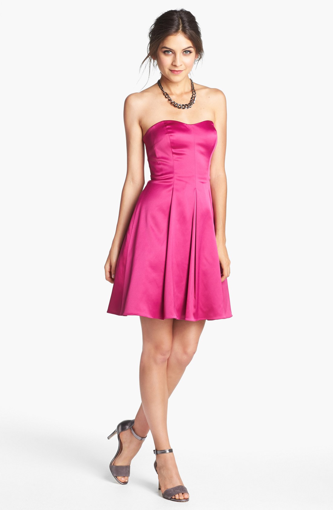 Adrianna Papell Satin Fit Flare Dress in Pink (Fuchsia) | Lyst