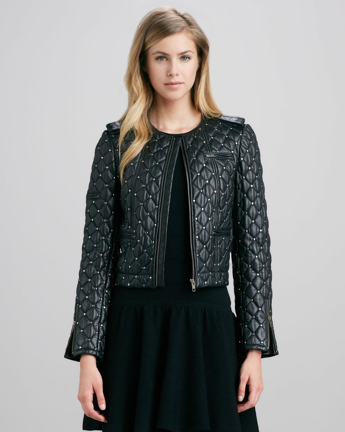 Alice Olivia Siri Quilted Studded Leather Jacket In Gallery
