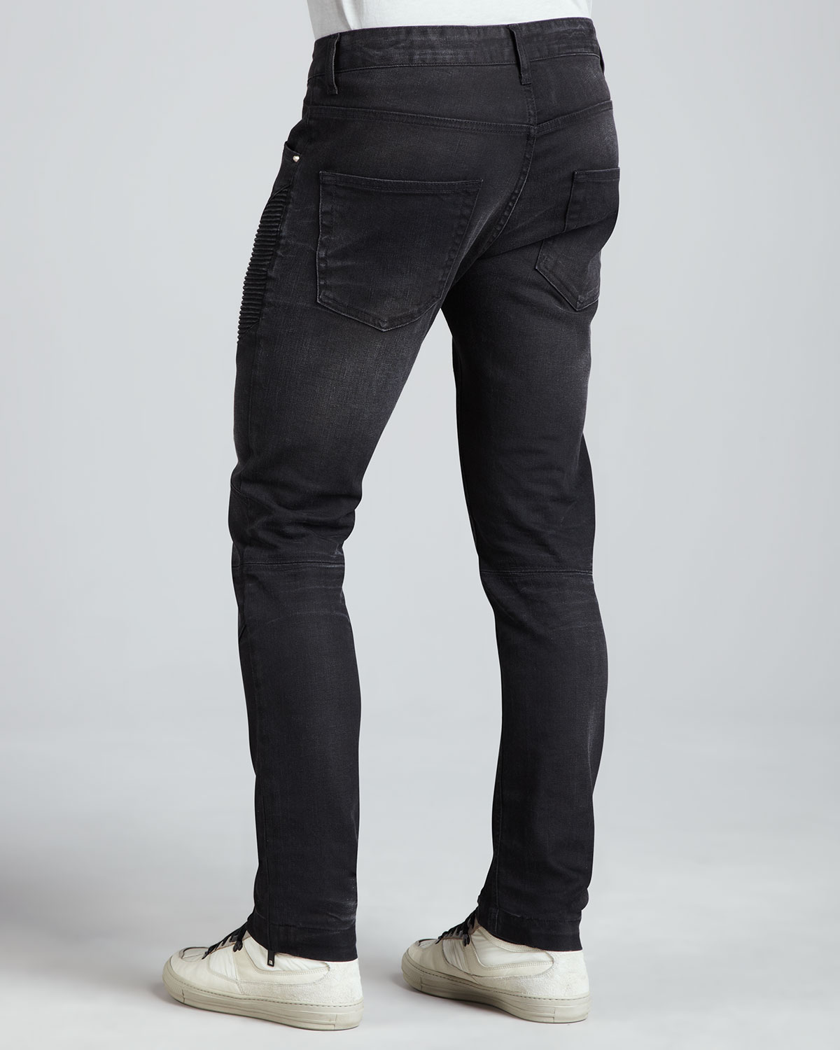 Balmain Faded Denim Biker Jeans in Black for Men | Lyst