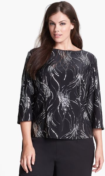 Alex Evenings Sequin Embellished Blouse in Black (Black Silver) | Lyst