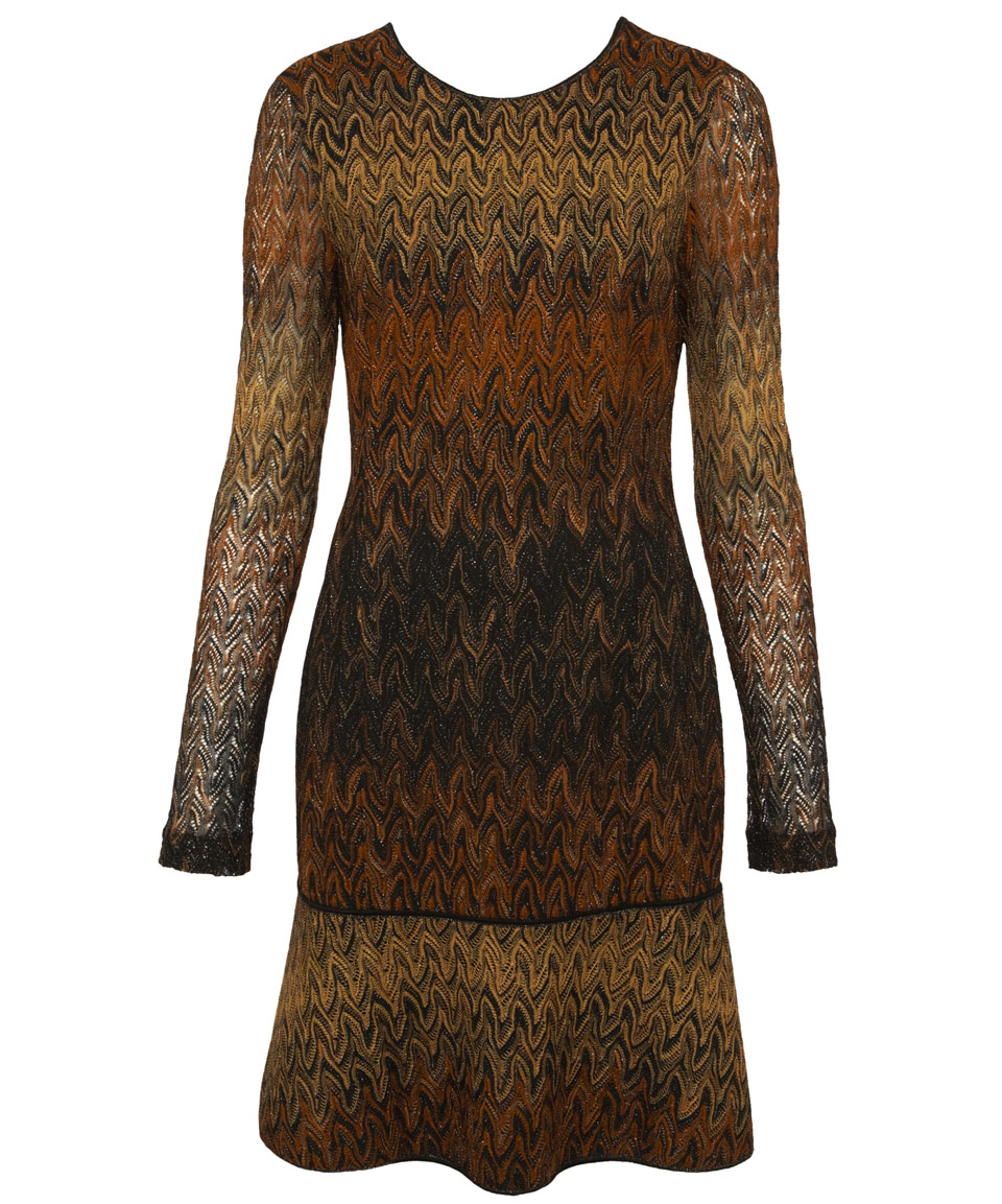 Missoni Gold Long Sleeve Flare Lurex Dress in Gold | Lyst
