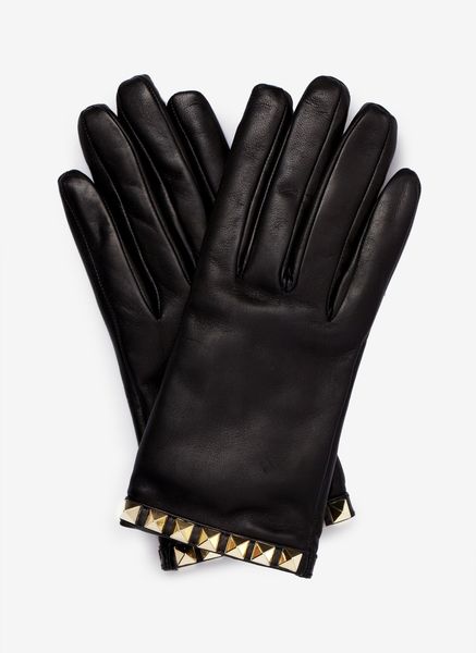Valentino Pyramid Studded Leather Gloves in Black | Lyst