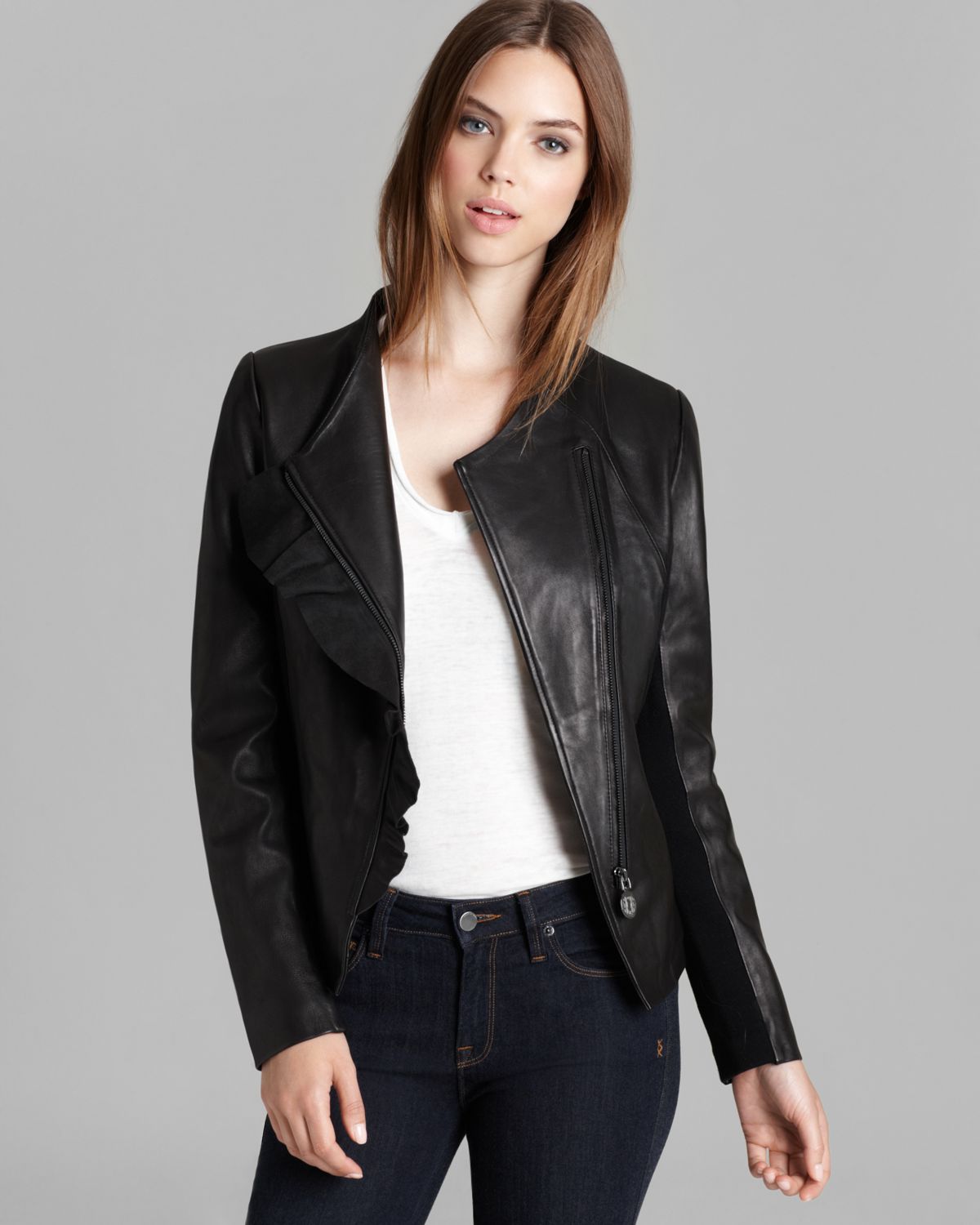 Lyst Elie Tahari Leather Jacket Fiona Asymmetric In Black Gallery