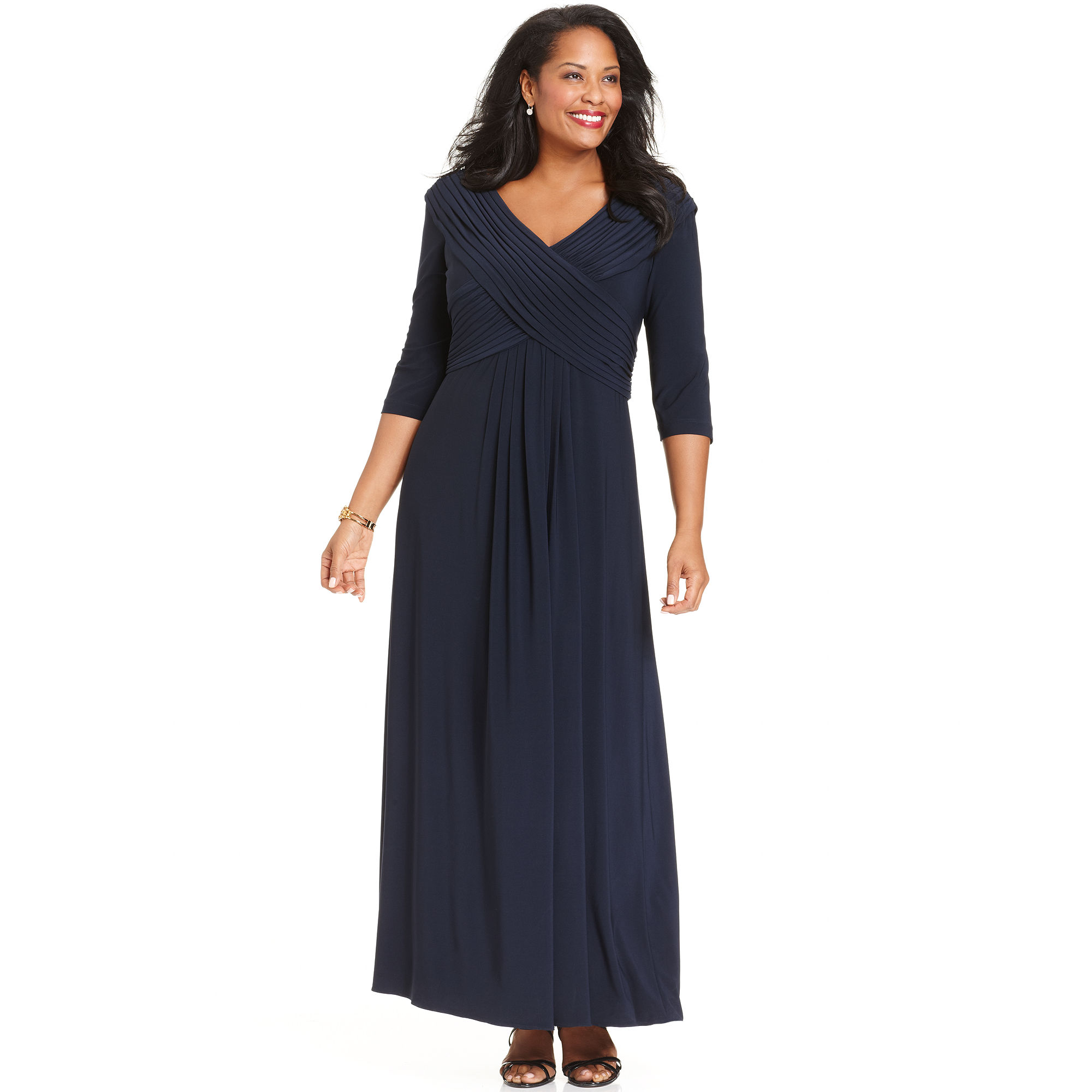Patra Threequartersleeve Pleated Gown in Blue | Lyst
