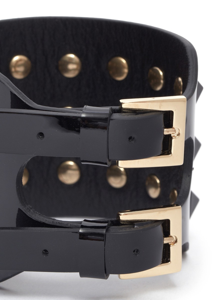 Valentino 'rockstud' Wide Patent Leather Bracelet in Black | Lyst