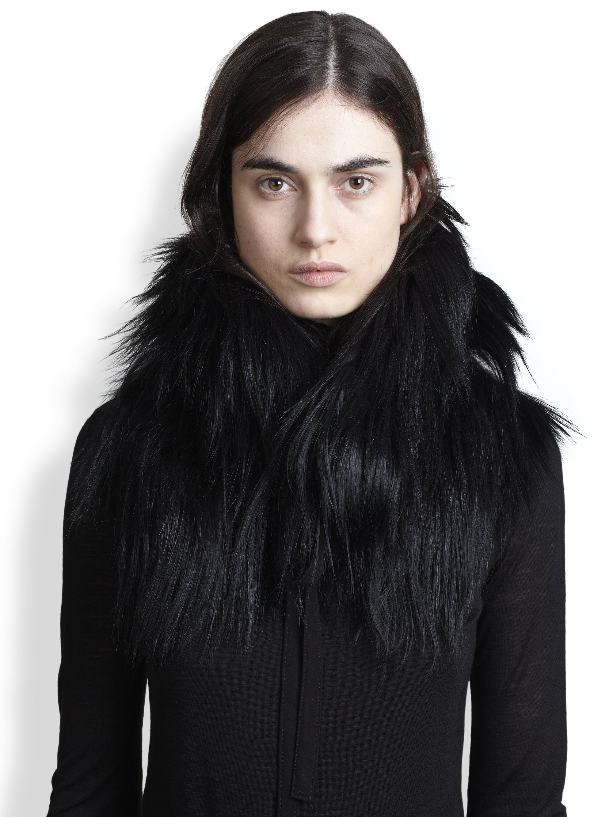 Ann demeulemeester Goat Fur Leather Collar in Black | Lyst