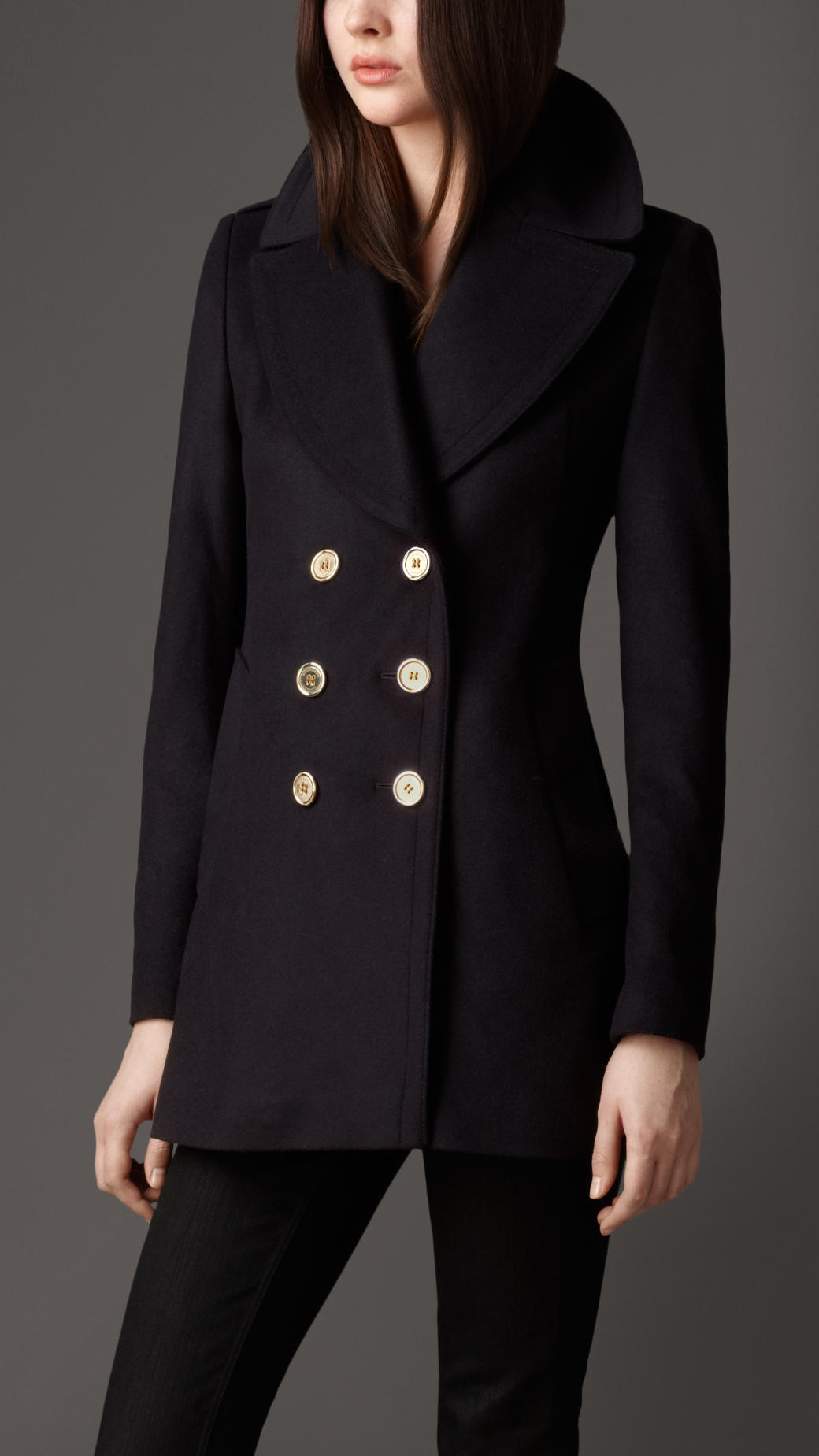 Lyst - Burberry Military Button Wool Cashmere Pea Coat in Blue