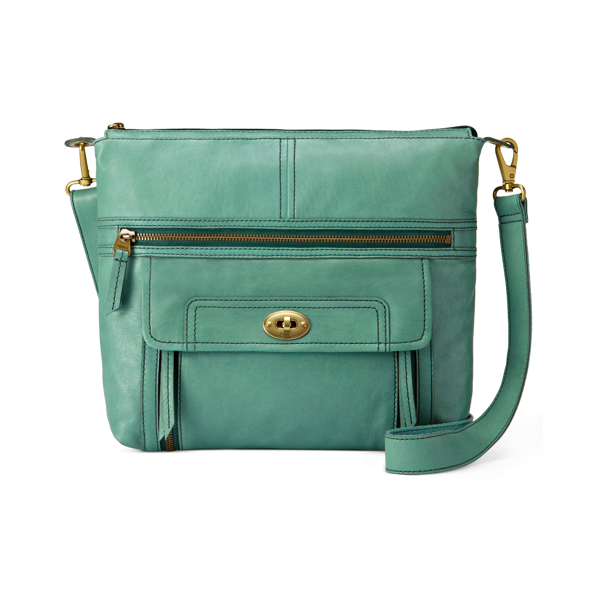 Lyst - Fossil Stanton Leather Top Zip Bag in Green