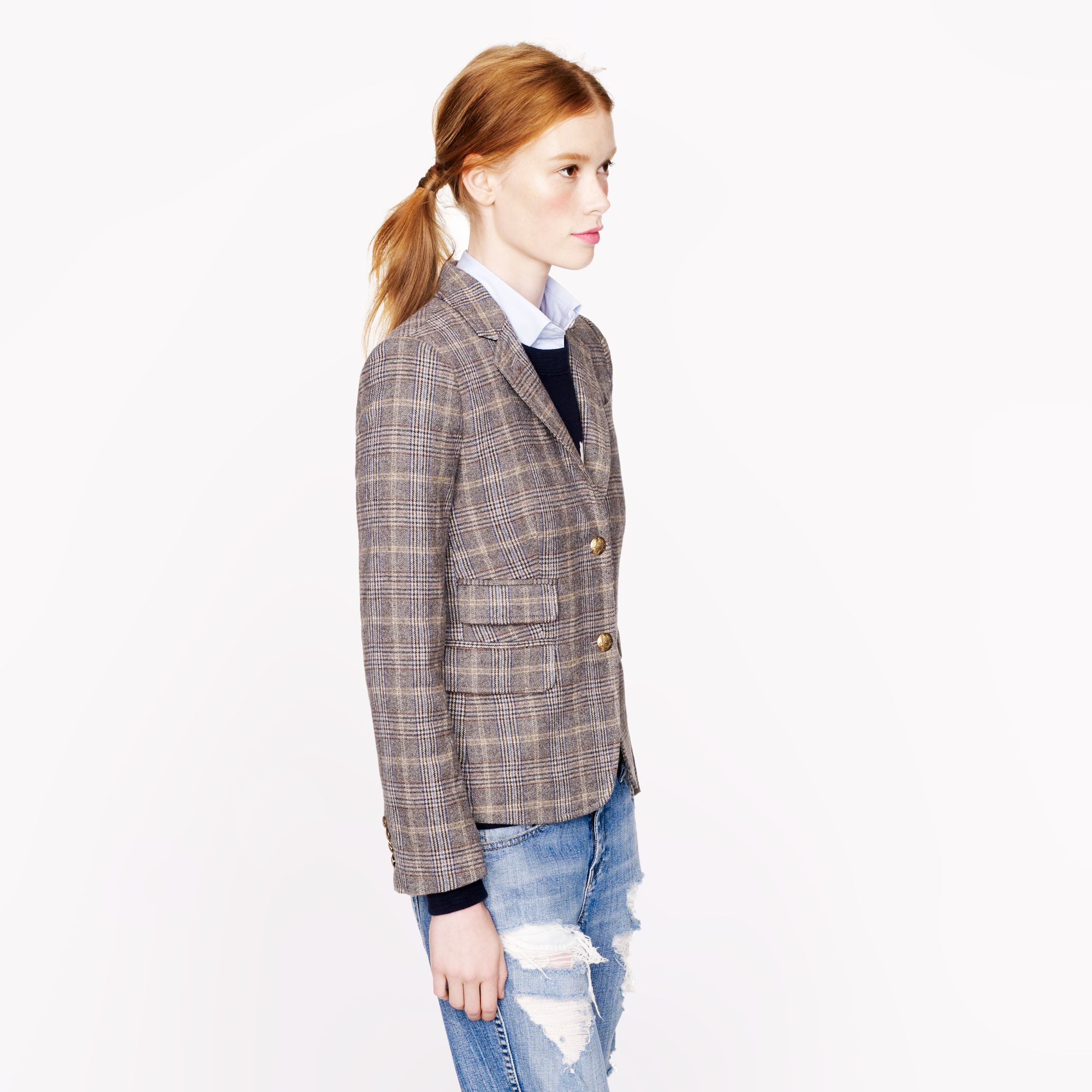 J.crew Petite Schoolboy Blazer in English Tweed in Gray | Lyst