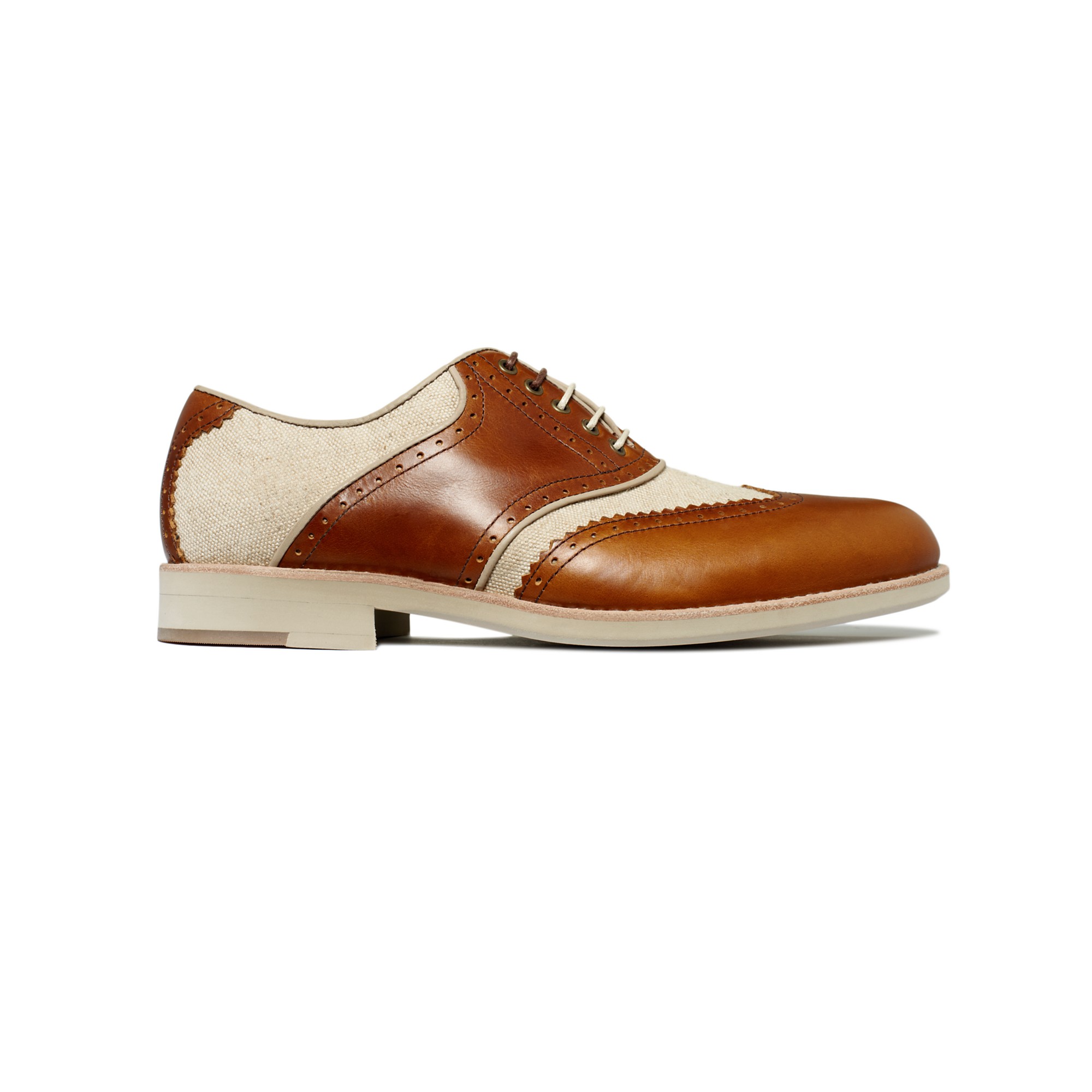 Johnston & Murphy Ellington Leather and Linen Wing Tip Shoes in Tan