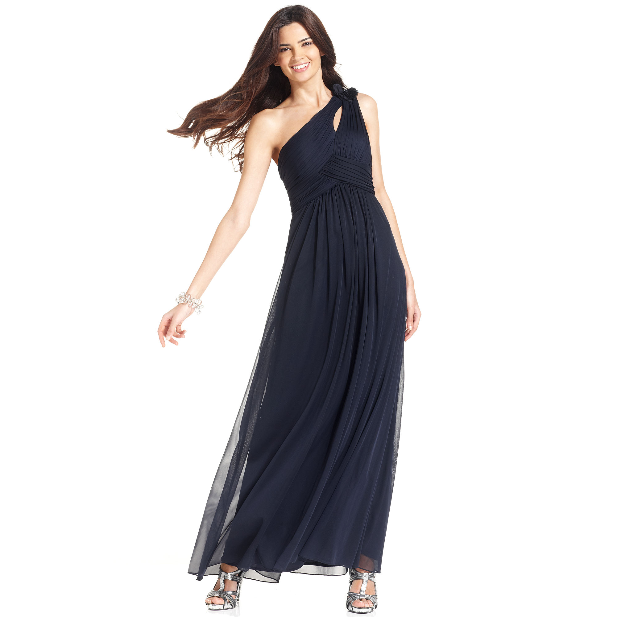 Lyst - Xscape Xscape Dress Sleeveless Oneshoulder Ruched Gown in Blue