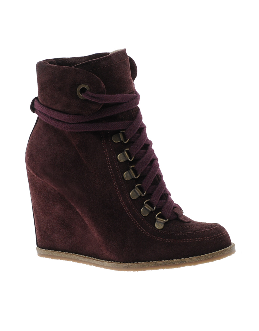 Ganni Wedge Ankle Lace Up Boot with Razer Edge Sole in Brown ...