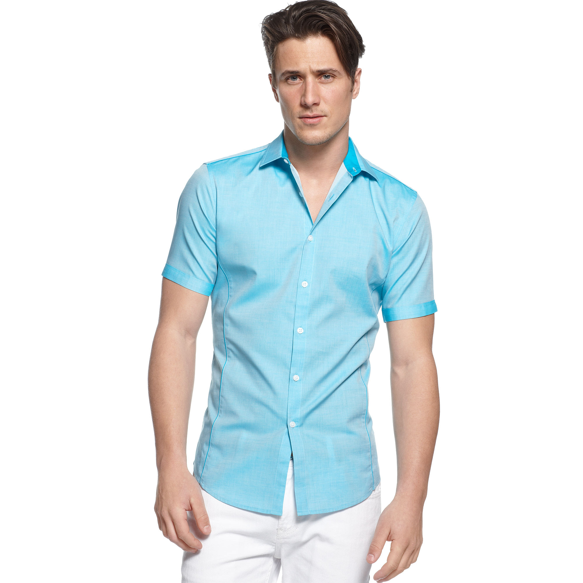 Inc International Concepts Short Sleeve Iridescent Kenny Shirt in Blue ...