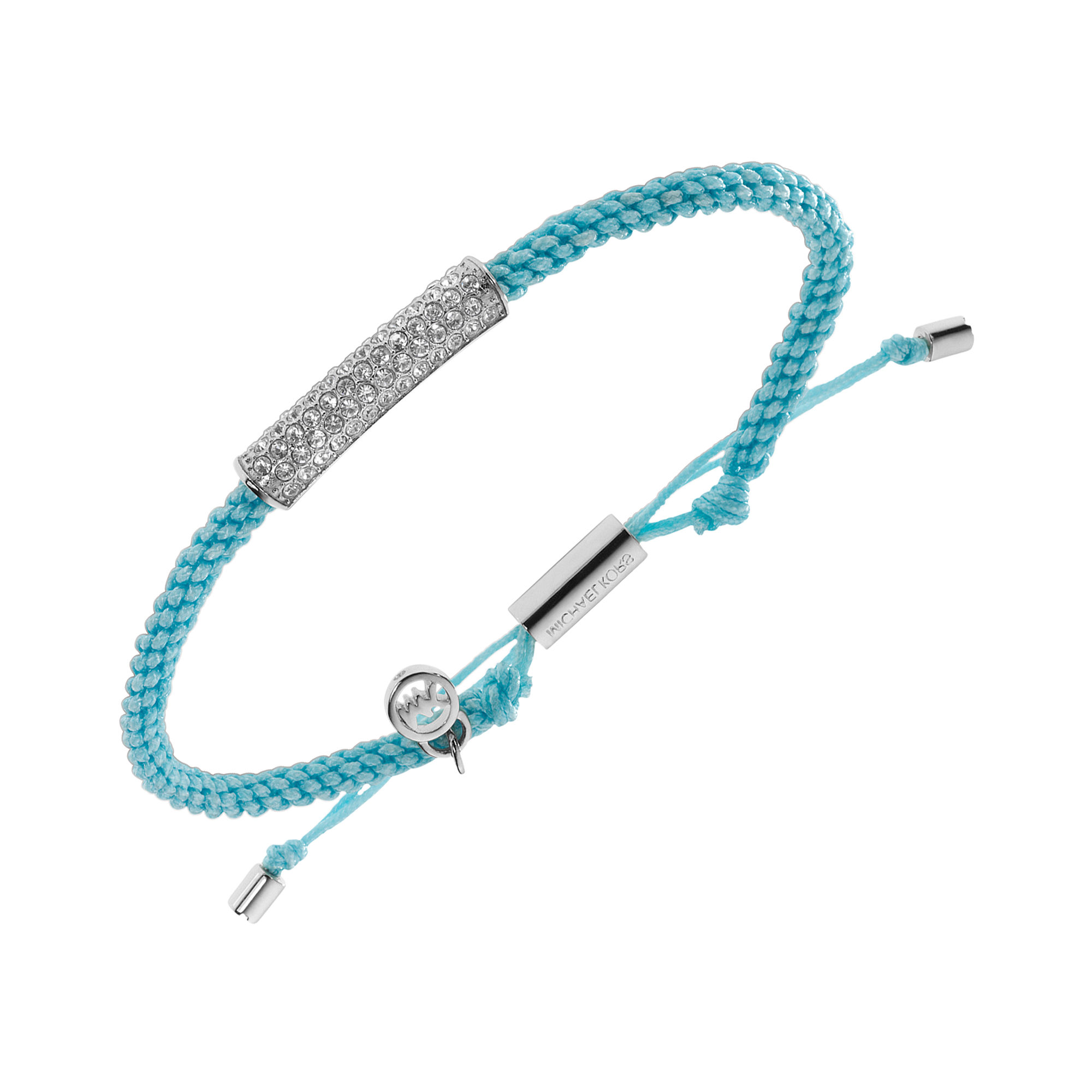 Michael Kors Silvertone Crystal Pave Bar Turquoise Cord Slider Bracelet ...