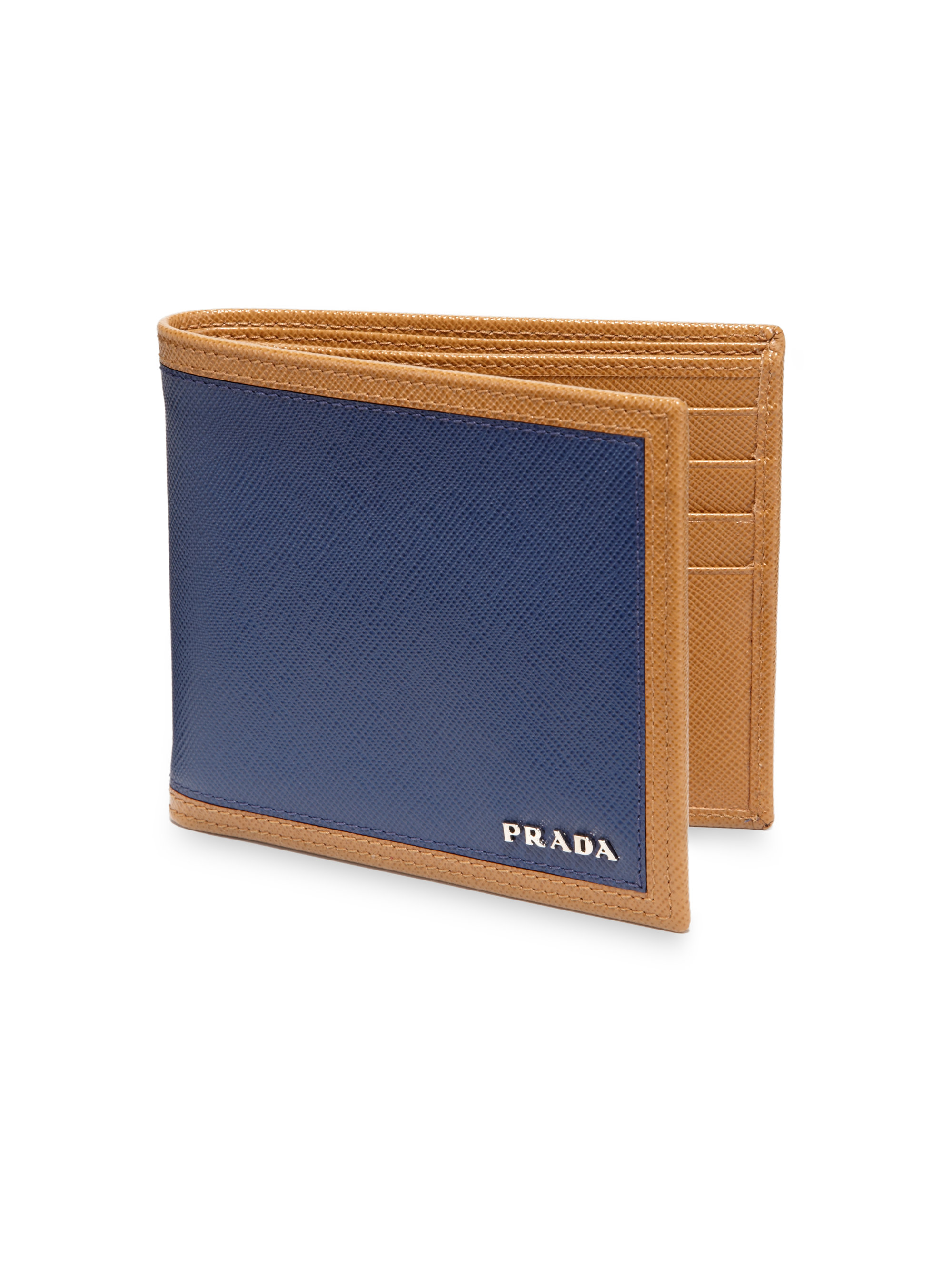 Prada Saffiano Frame Billfold Wallet in Brown for Men (BROWN-BLUE ...  