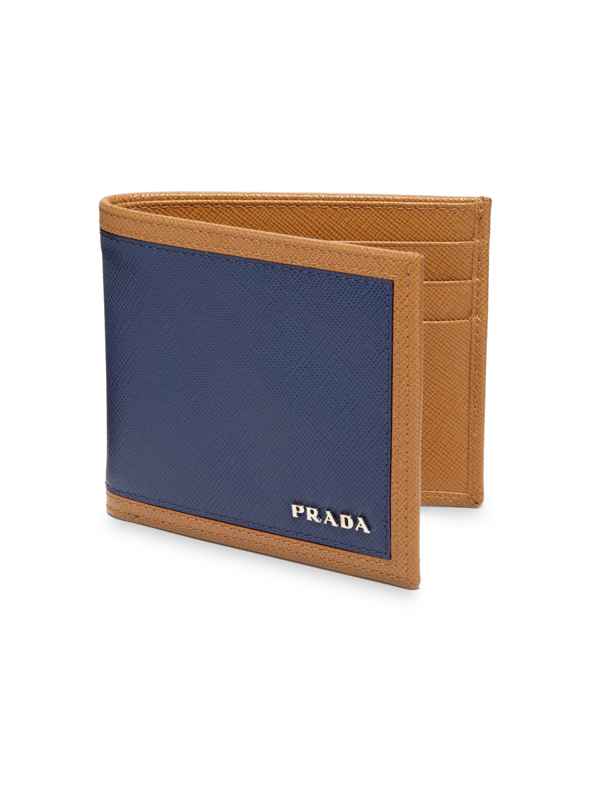 Prada Saffiano Frame Compact Billfold Wallet in BrownBlue (Blue) for Men Lyst