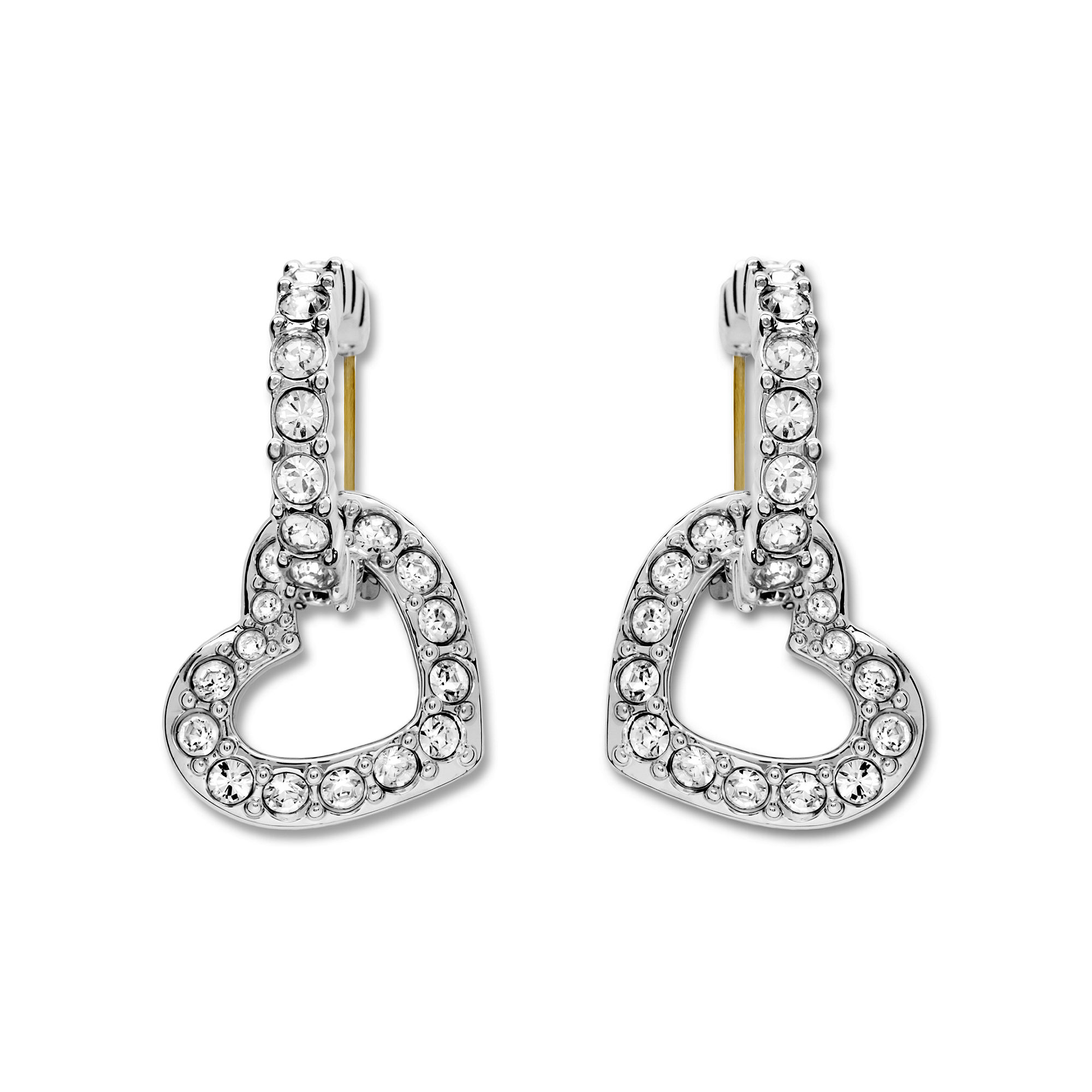 Lyst Swarovski Pave Crystal Heart Dangle Earrings In Metallic Gallery