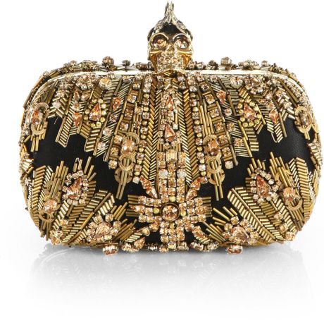 Alexander Mcqueen Glory Ice Embellished Leather Mesh Box Clutch in Gold ...