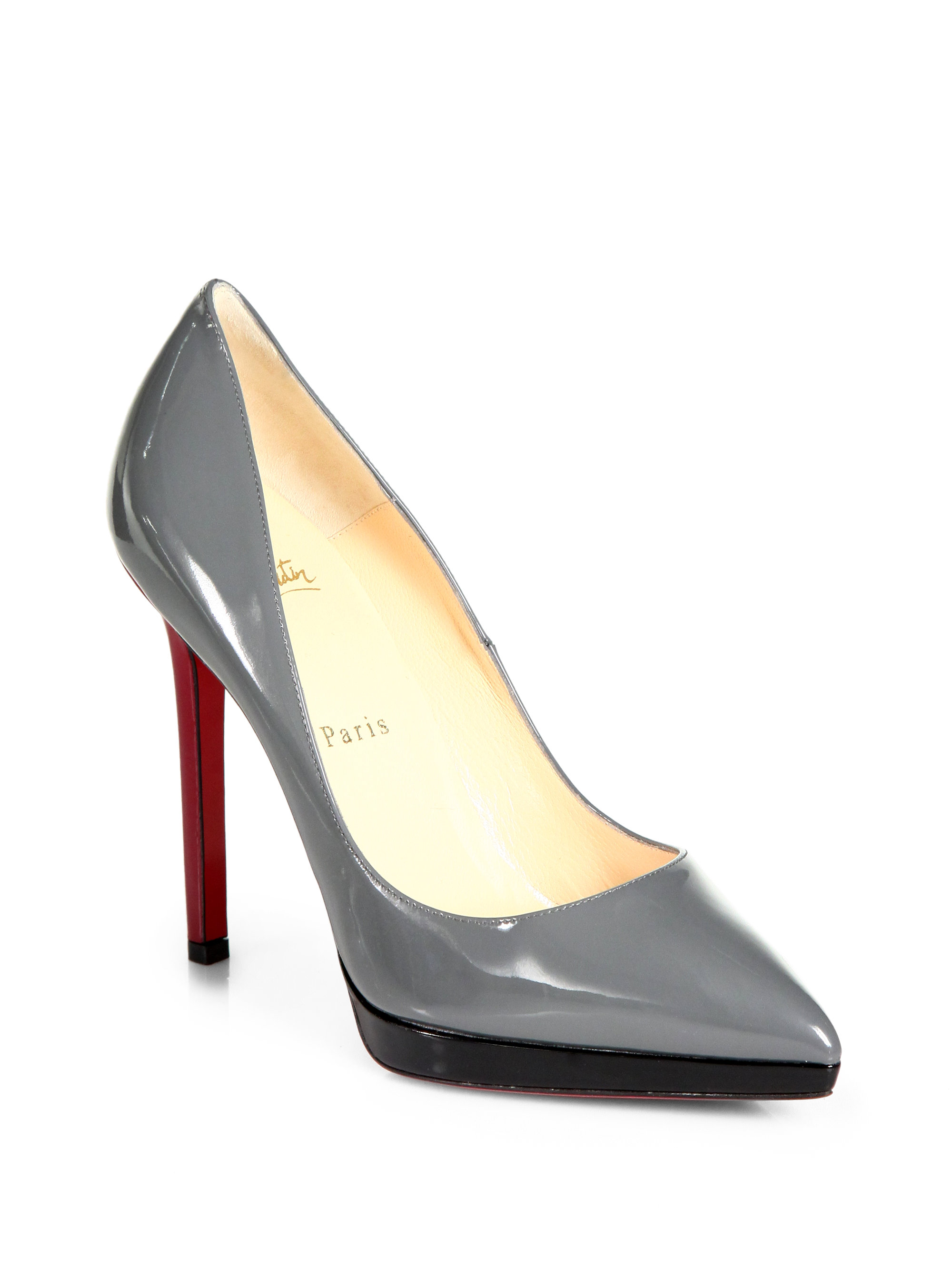 replica christian louboutin mens - christian louboutin open-toe platform pumps Grey patent leather ...