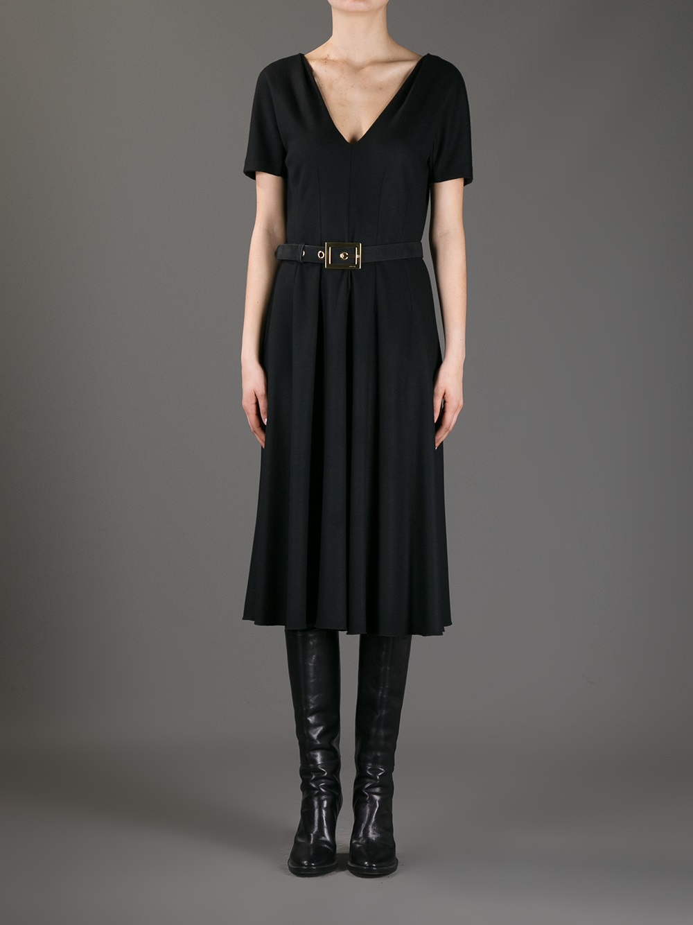 Lyst - Gucci Belted Jersey Dress in Black
