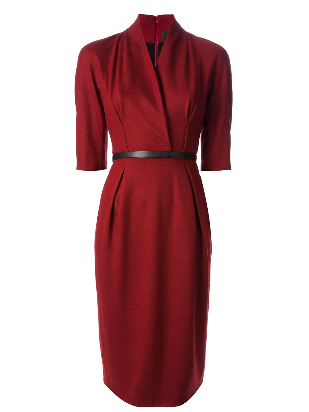 Gucci Belted Knee Length Dress in Red - Lyst