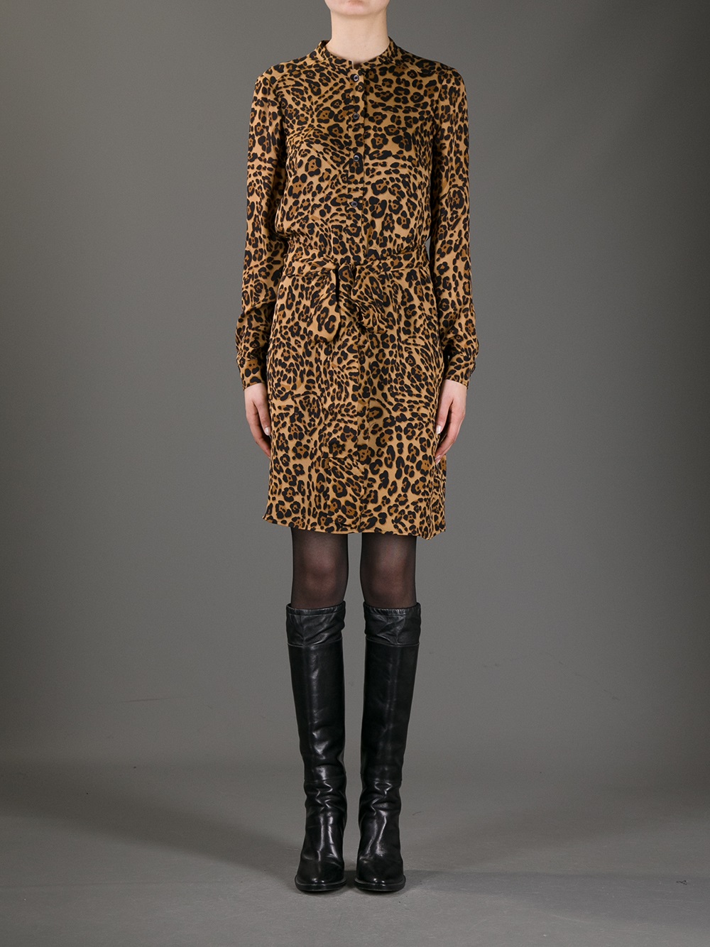 Gucci Leopard Print Blouse Dress in Brown - Lyst