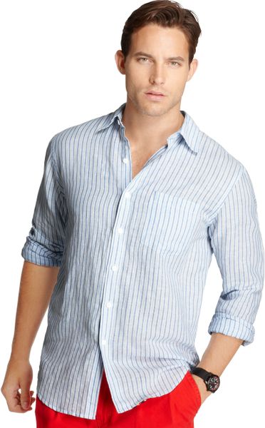 Izod Long Sleeve Linen Blend Stripe Shirt in Blue for Men (blue revival ...