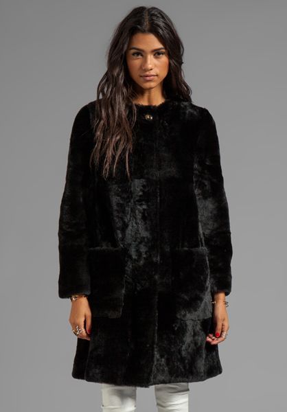 Marc By Marc Jacobs Hudson Shearling Long Coat in Black in Black | Lyst