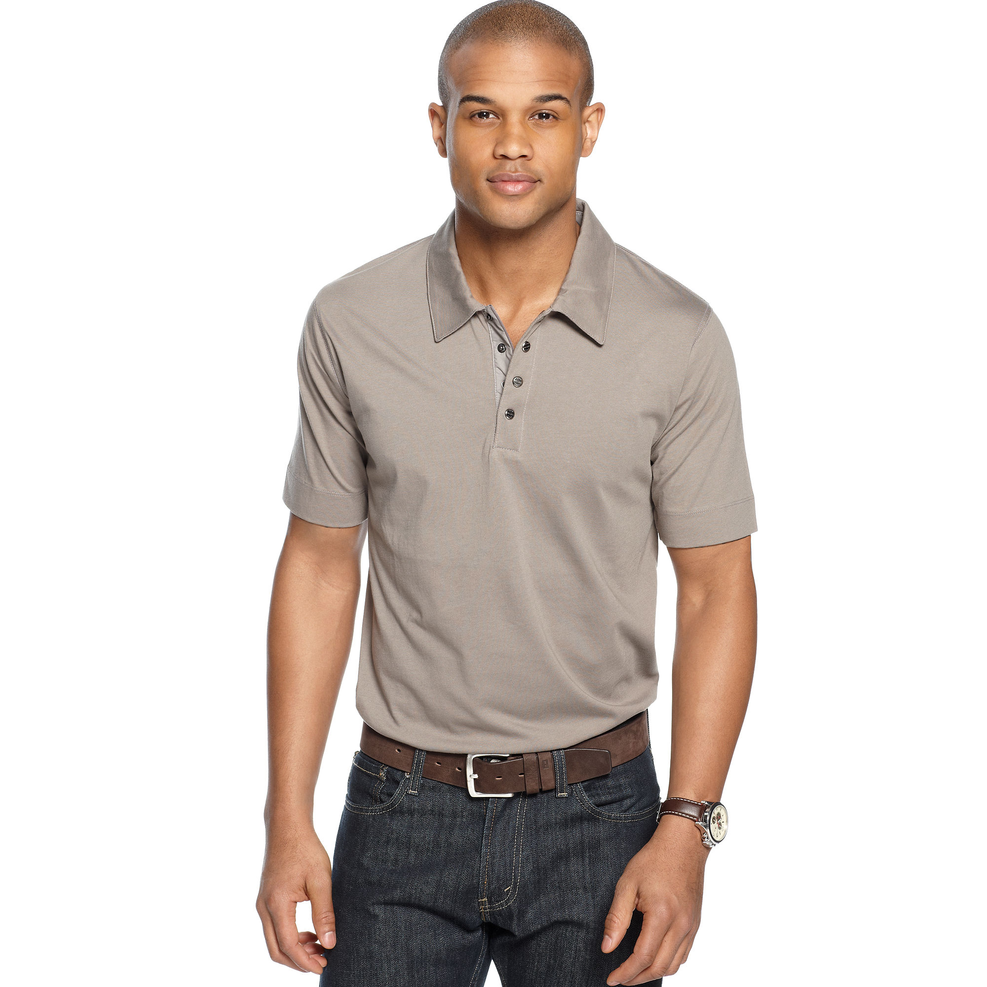 Marc new york Quarter Zip Snap Button Polo Shirt in Brown for Men (Sky ...