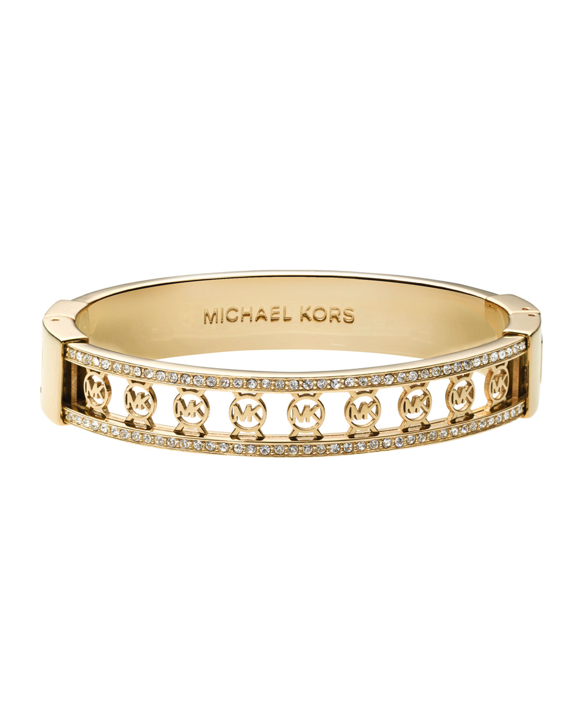 Michael Kors Monogram Cutout Pave Bangle in White (GOLD) | Lyst