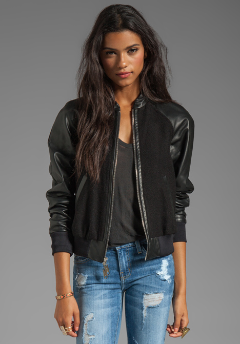 Milly Runway Kiss Jacquard Leather Sleeve Er Jacket In Black Gallery