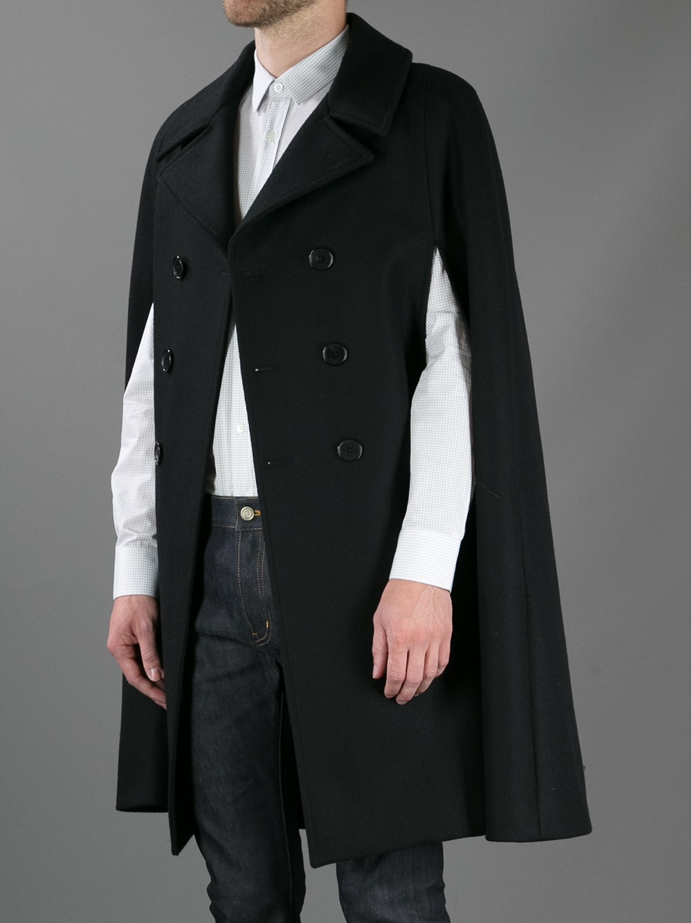 Lyst - Saint Laurent Double Breasted Cape Coat in Black for Men