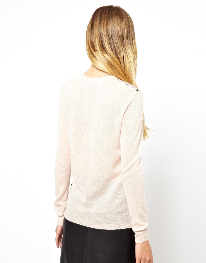 Ted Baker Knitted Jumper with Woven Front Panel in Floral Print in Pink