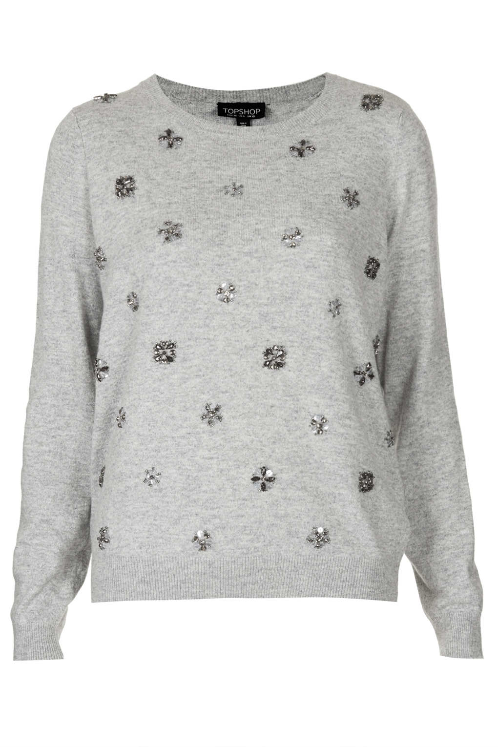 Lyst - Topshop Knitted Embellished Jumper in Gray