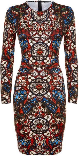 Alexander Mcqueen Stained Glass Jersey Dress in Multicolor | Lyst