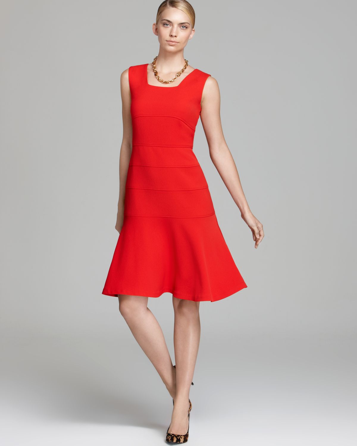 Lyst - Anne klein Knit Swing Dress Sleeveless in Red