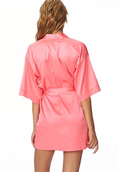 Forever 21 Satin Kimono Robe in Pink (NEON PINK) | Lyst