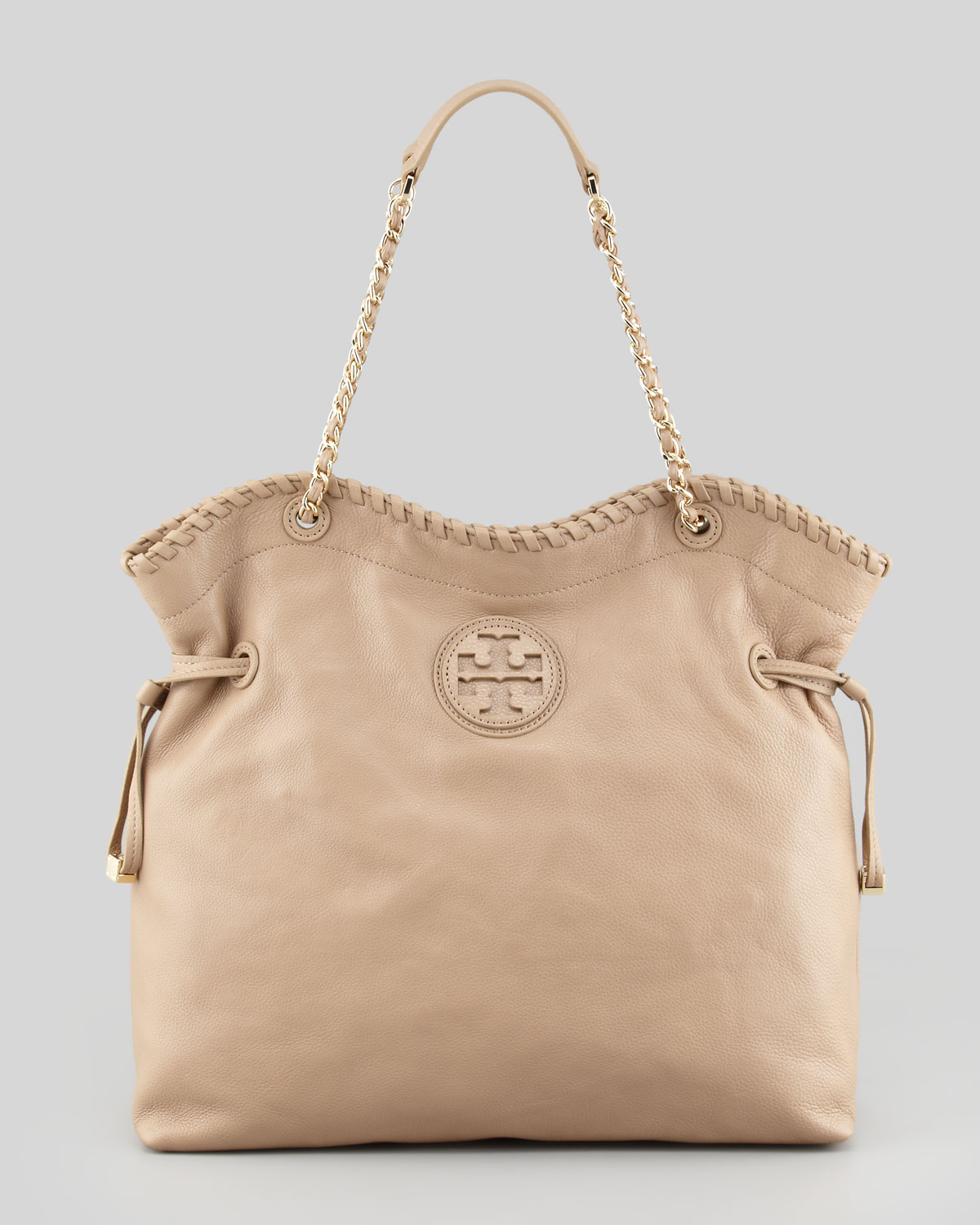Lyst Tory Burch Marion Slouchy Leather Tote Bag Clay Beige In Brown Gallery