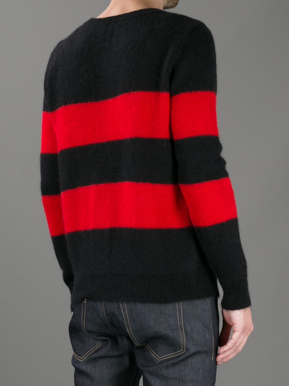 Lyst - Saint Laurent Striped Sweater in Red for Men
