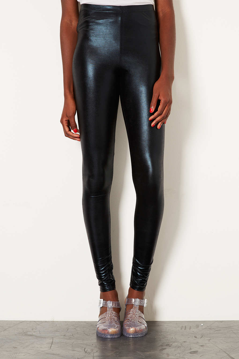 Lyst - TOPSHOP Tall High Shine Wetlook Leggings in Black