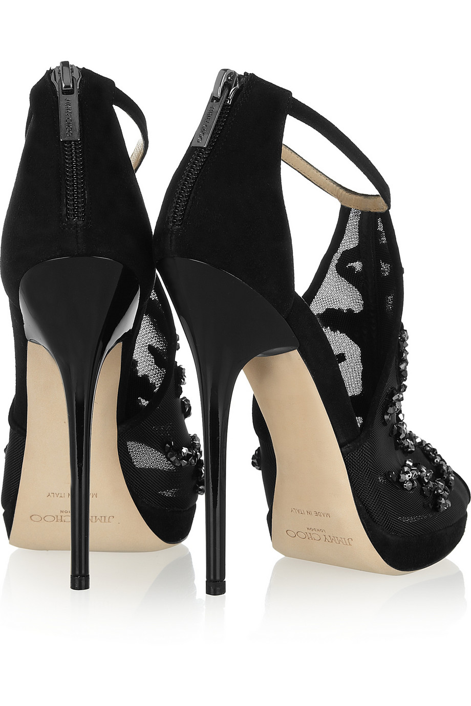 Jimmy Choo Embellished Mesh and Suede Sandals in Black - Lyst