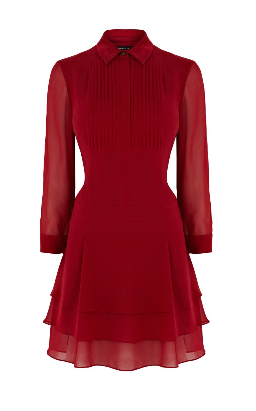  Karen  millen  Pintuck Detail Shirt  Dress  in Red Lyst