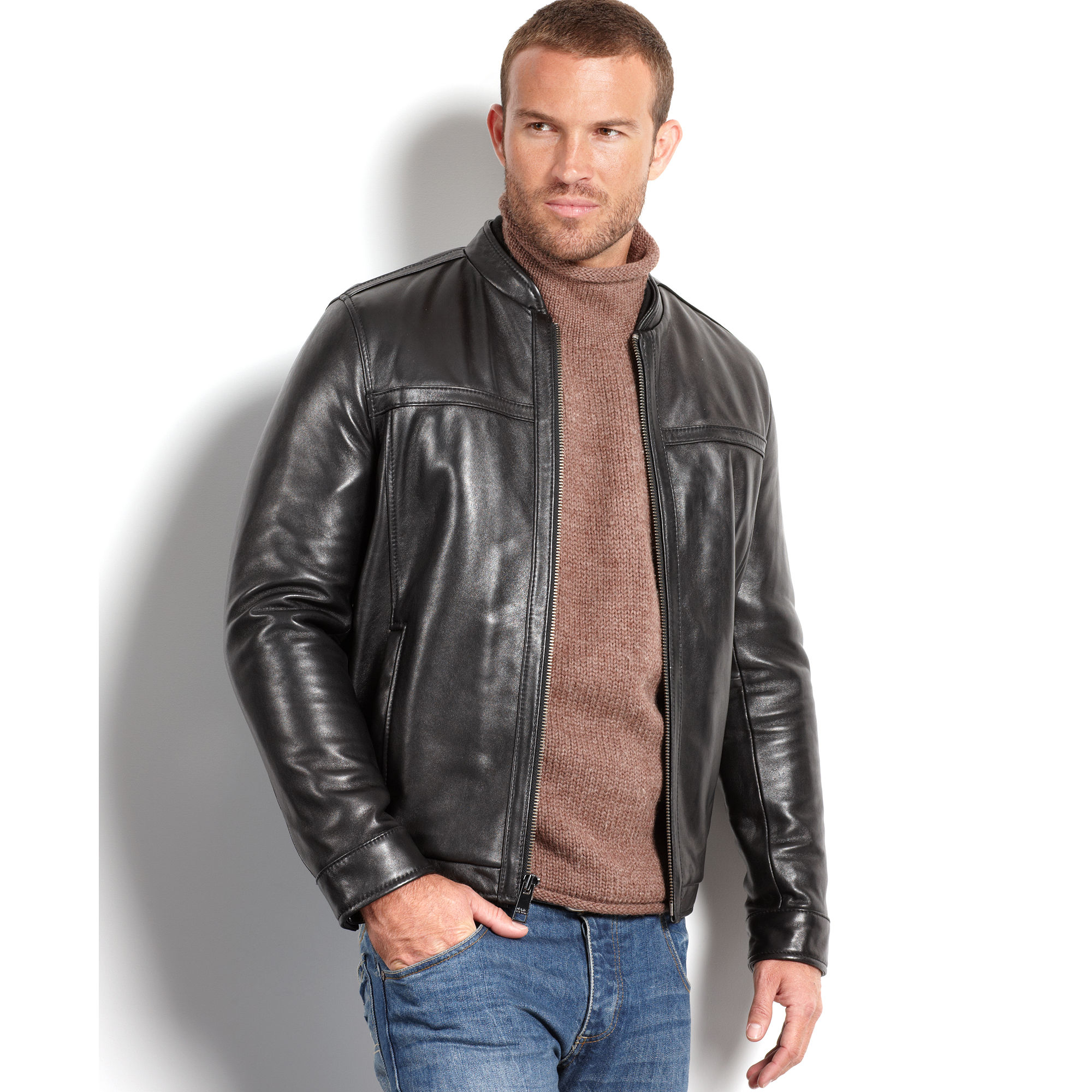 Lyst - Marc New York Stanton Smooth Lamb Leather Baseball Bomber Jacket ...