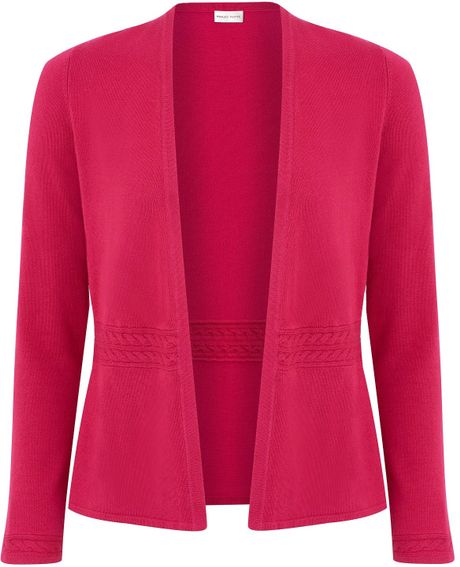 Minuet Petite Raspberry Cable Detail Cardigan in Pink | Lyst