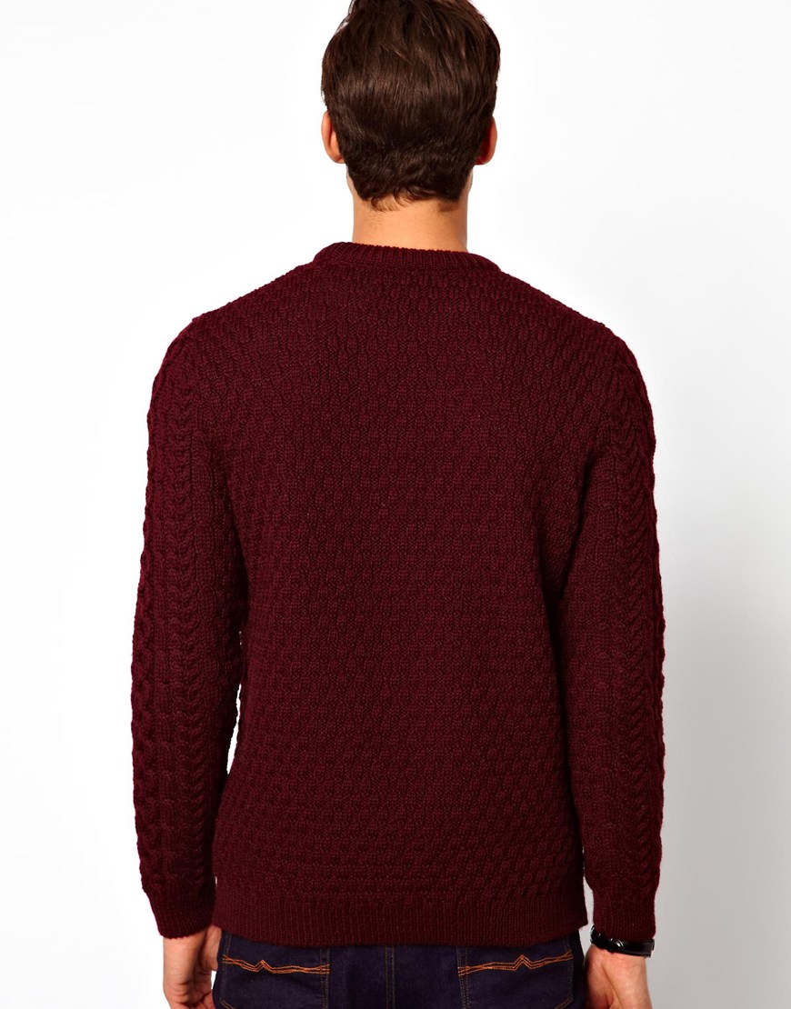 ASOS Asos Cable Sweater in 100 British Wool in Burgundy (Red) for Men ...