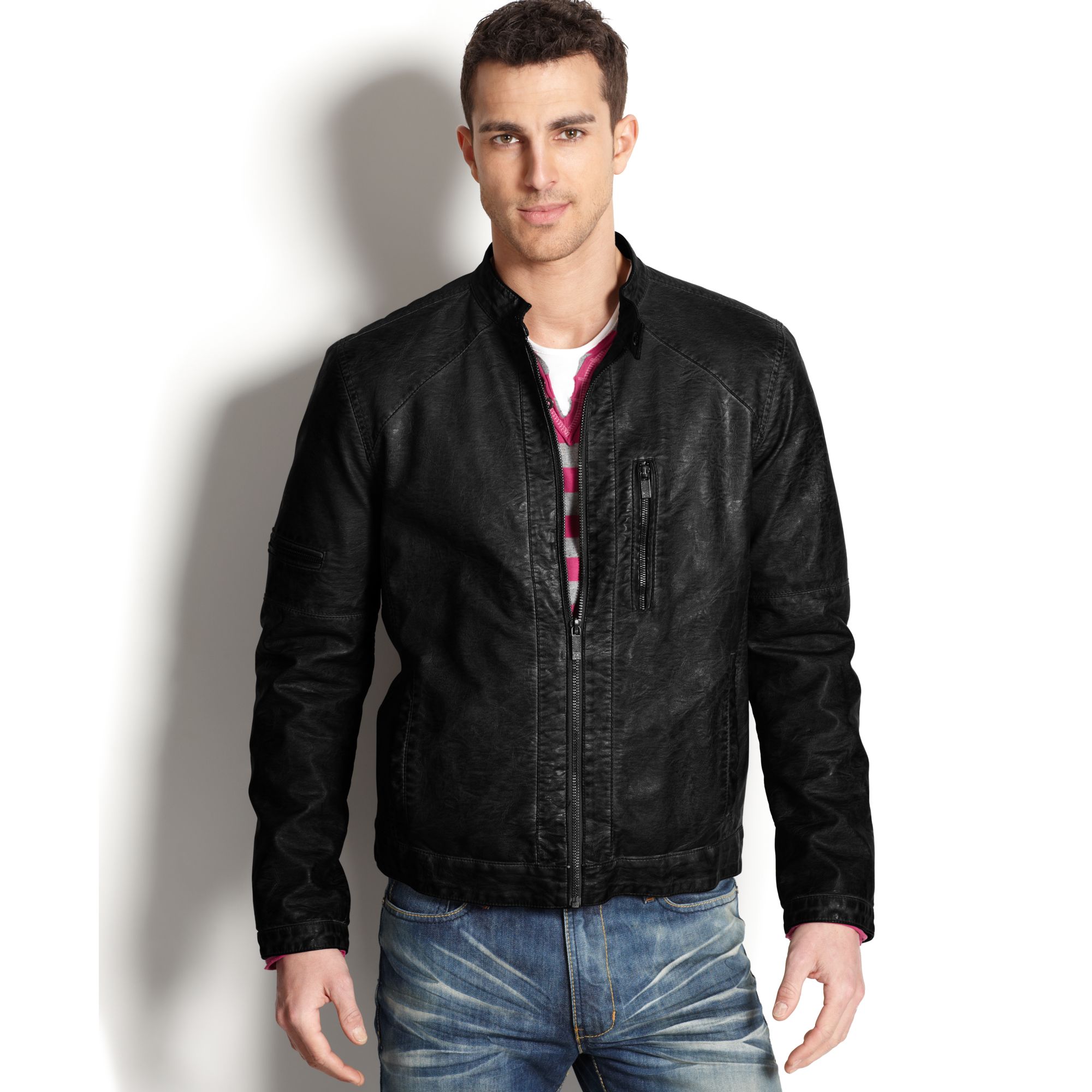 Kenneth Cole Faux Leather Moto Jacket in Black for Men | Lyst