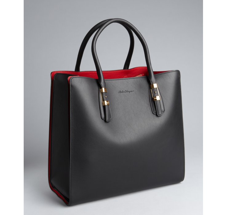 Lyst Ferragamo Black Calfskin Large Dual Compartment Tote In Gallery