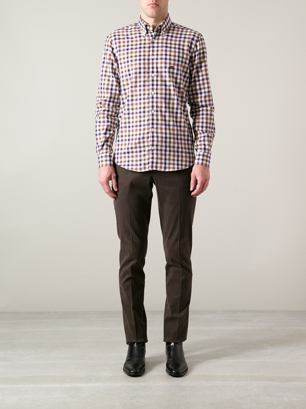 Etro Checked Dress Shirt in Brown for Men - Lyst